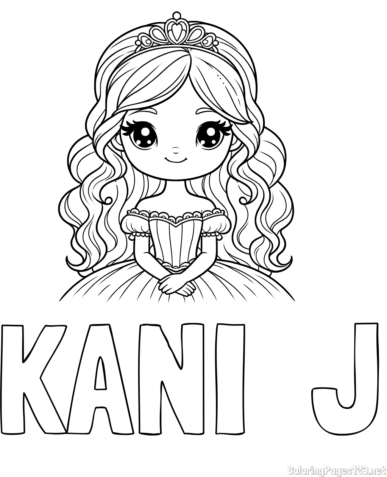 KANI  J Coloring Page and Coloring Page of a Cute Princess with Big Eyes