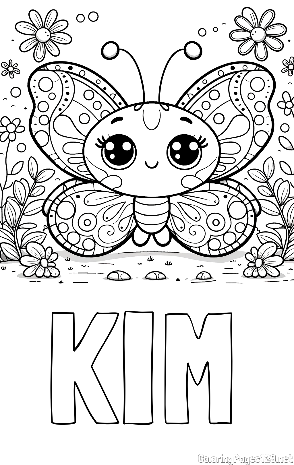 KIM Coloring Page and Cute Butterfly Coloring Page