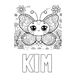 KIM Coloring Page and Cute Butterfly Coloring Page