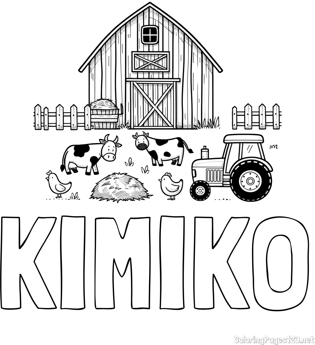 KIMIKO Coloring Page and Kids Farm Coloring Page