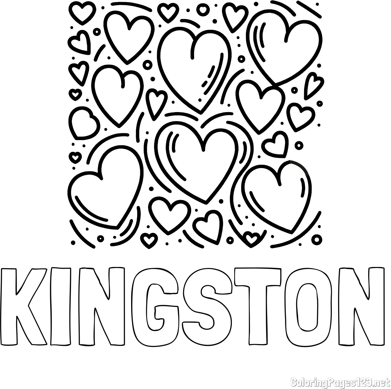 KINGSTON Coloring Page and Free Printable Coloring Page of Hearts