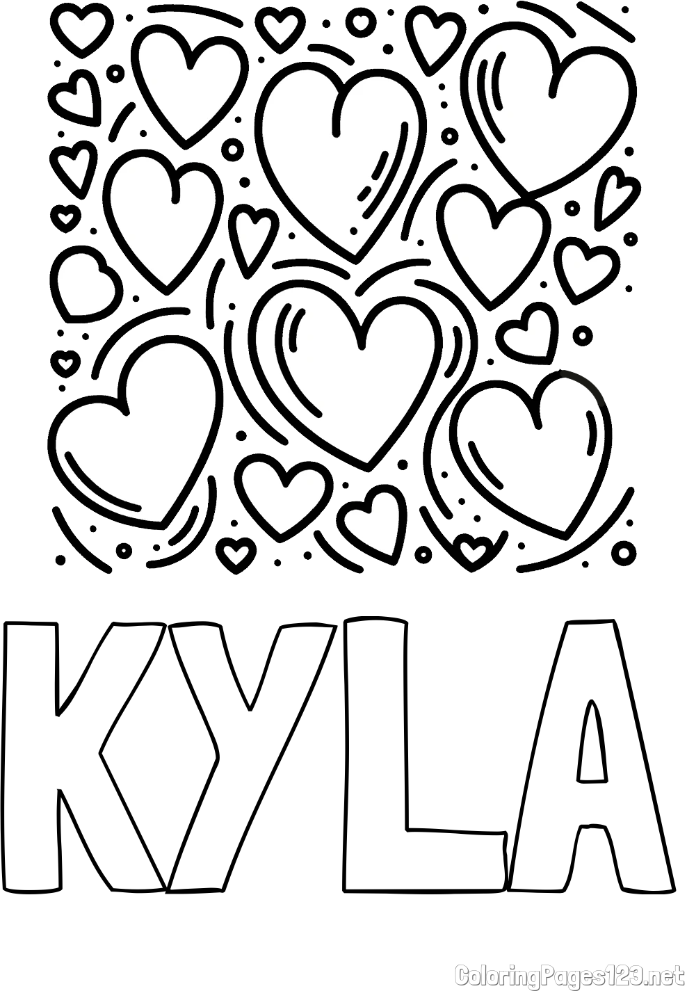 KYLA Coloring Page and Free Printable Coloring Page of Hearts