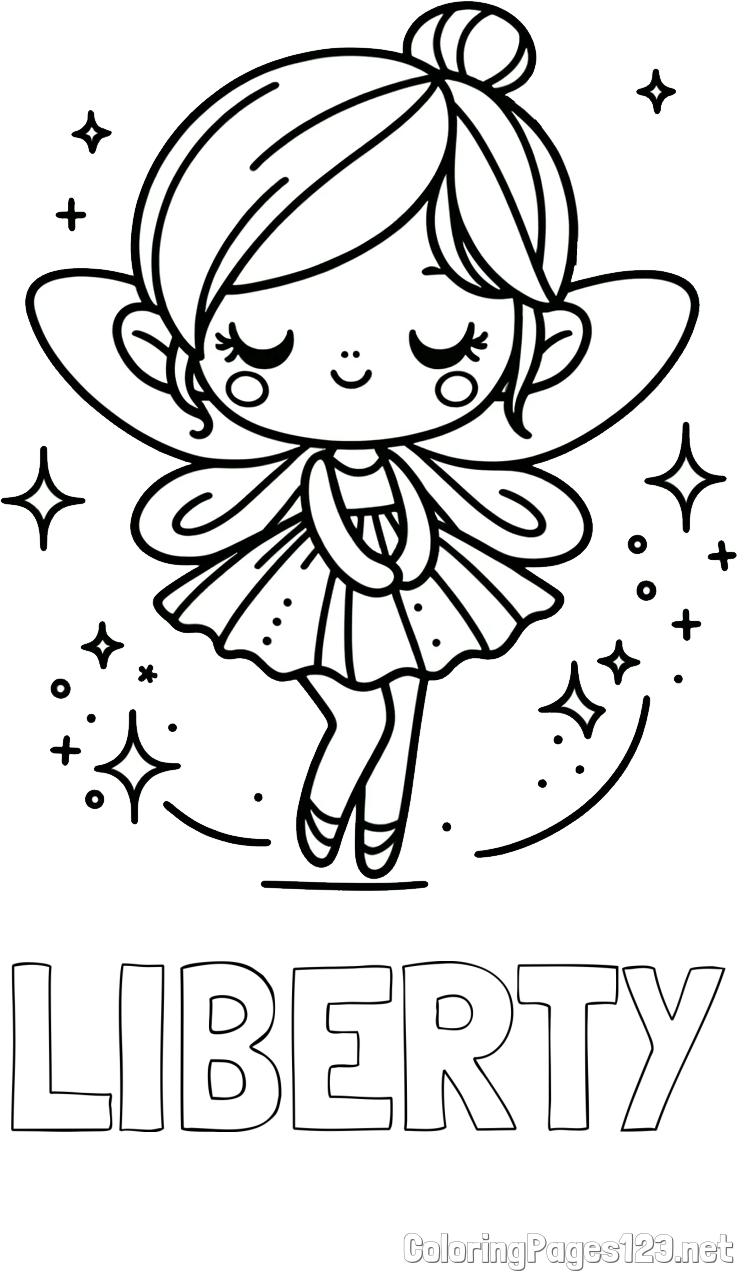 LIBERTY Coloring Page and Children's Coloring Page of a Magical Fairy