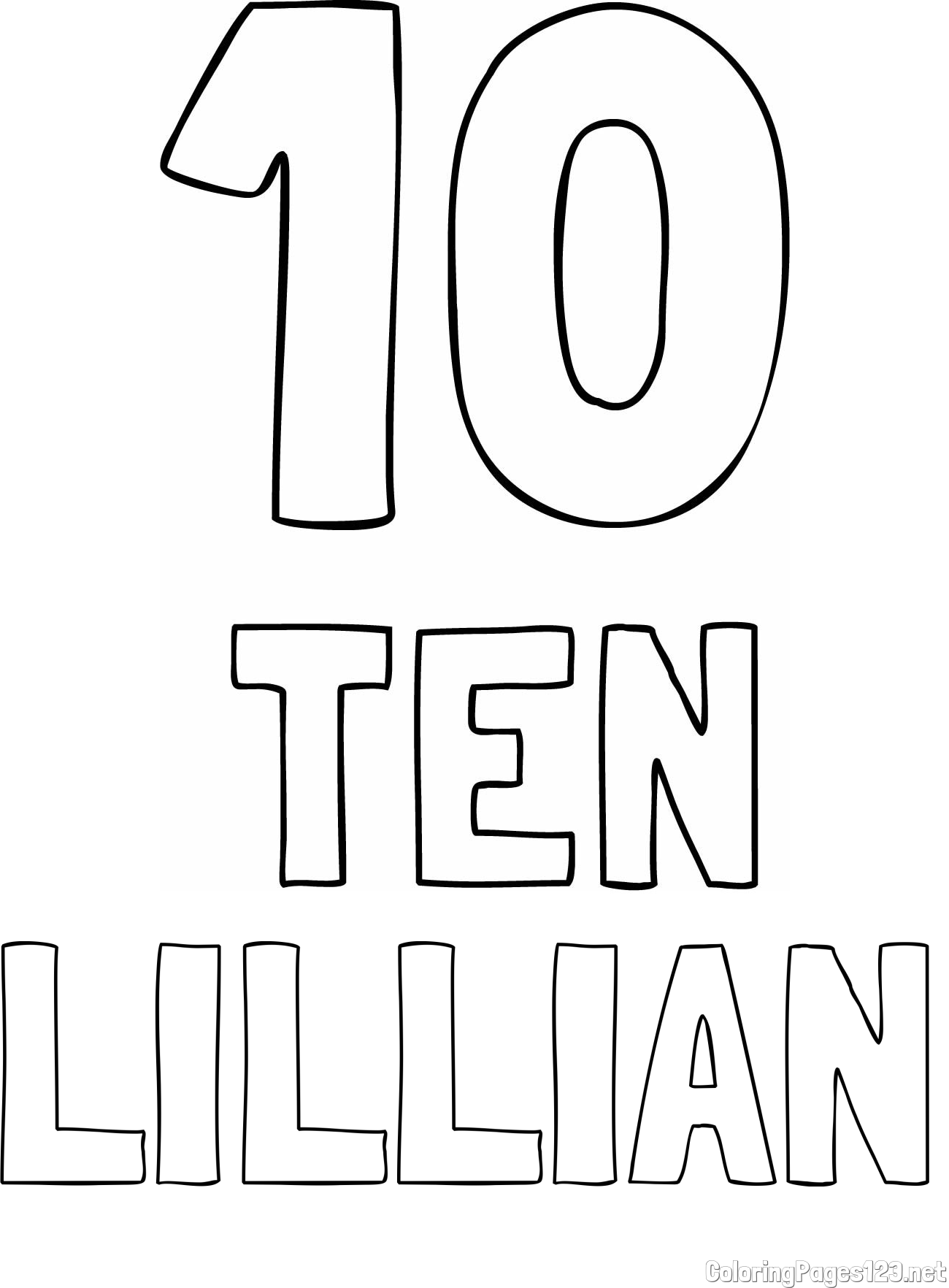 LILLIAN Coloring Page and Coloring of the Number Ten (10) with the Written Name