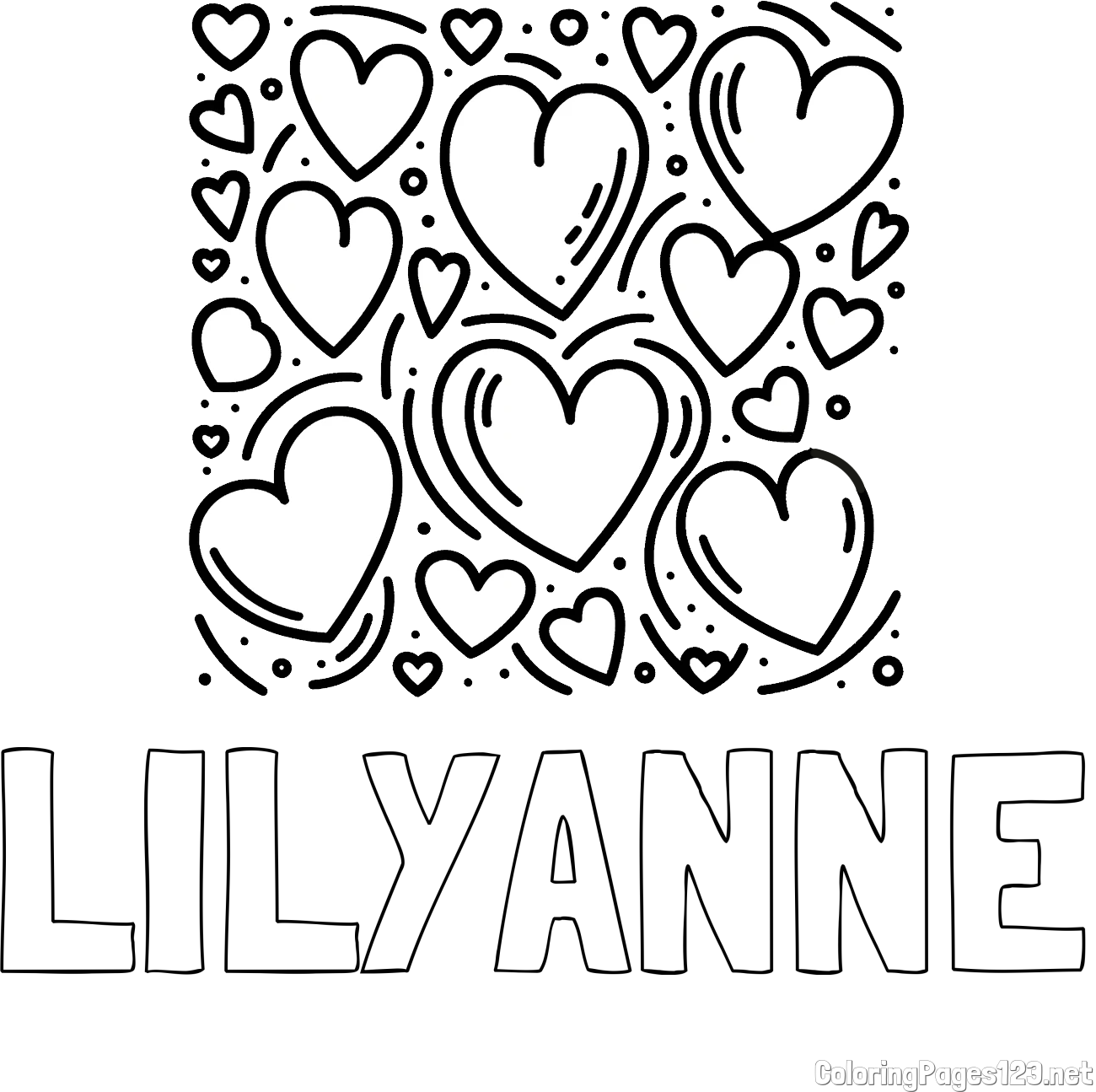 LILYANNE Coloring Page and Free Printable Coloring Page of Hearts