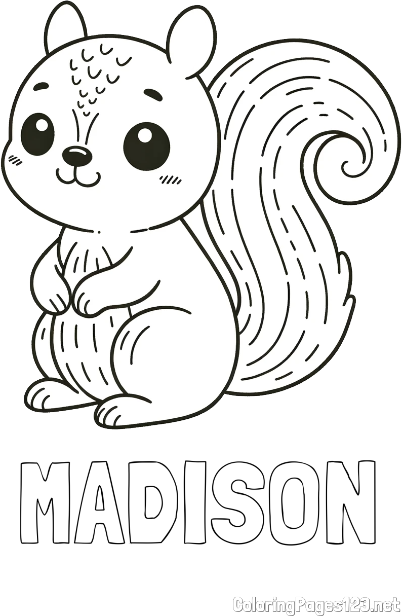 MADISON Coloring Page and Easy Coloring Page of a Cute Squirrel
