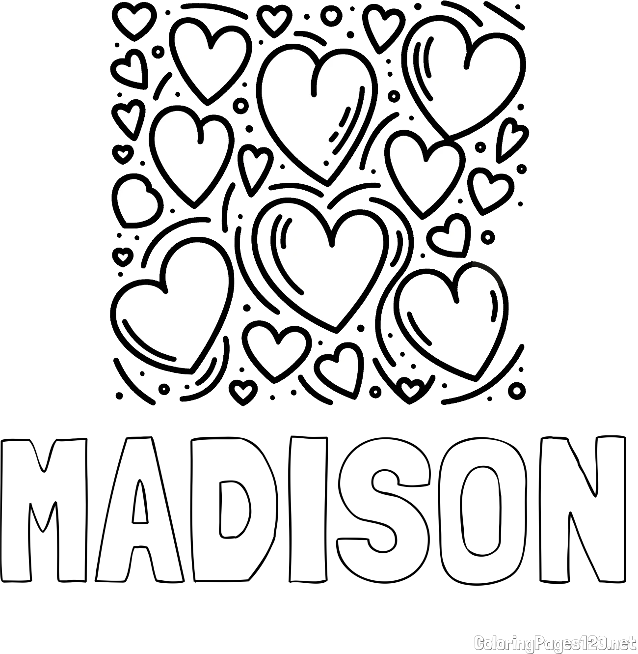 MADISON Coloring Page and Free Printable Coloring Page of Hearts