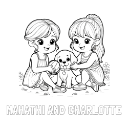 MAHATHI AND CHARLOTTE Coloring Page and Coloring Page of Two Girls with a Dog