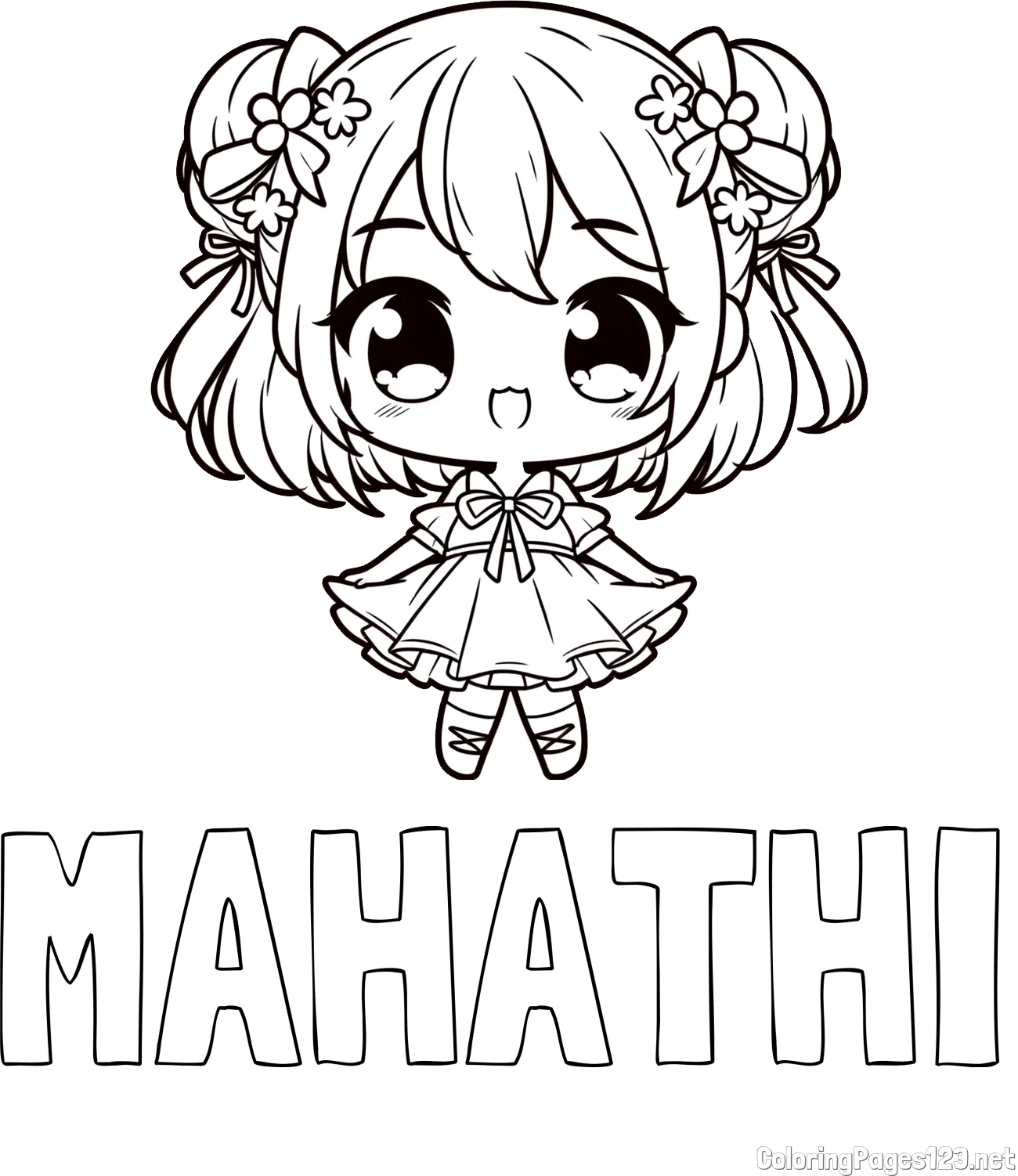 MAHATHI Coloring Page and Coloring Page of an Adorable Girl in Anime Style
