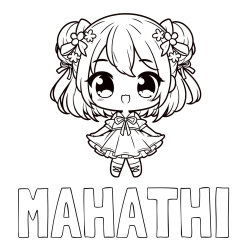 Online Created Coloring Page - MAHATHI Coloring Page and Coloring Page of an Adorable Girl in Anime Style