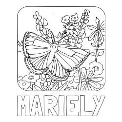 MARIELY Coloring Page and Butterfly on Flower Coloring Page