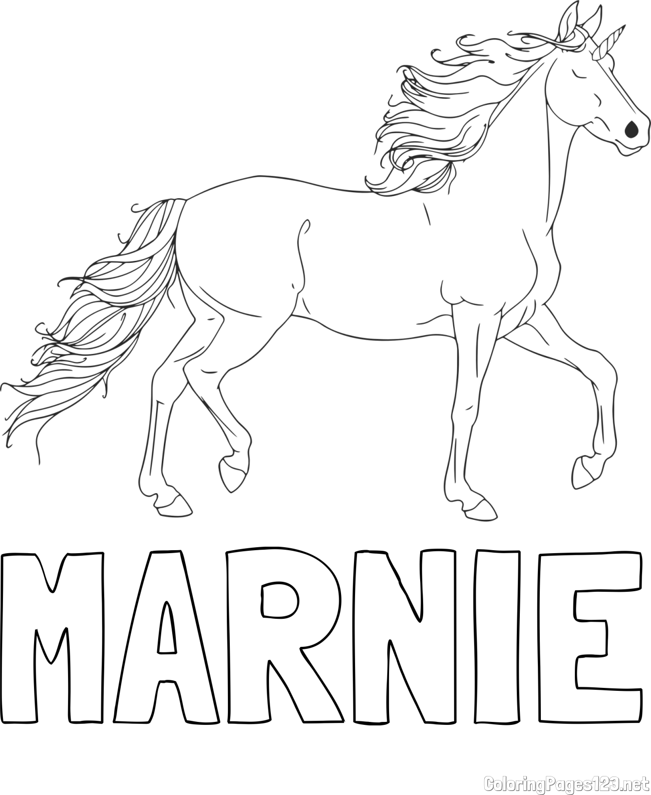MARNIE Coloring Page and Beautiful Unicorn Coloring Page