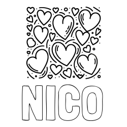 NICO Coloring Page and Free Printable Coloring Page of Hearts