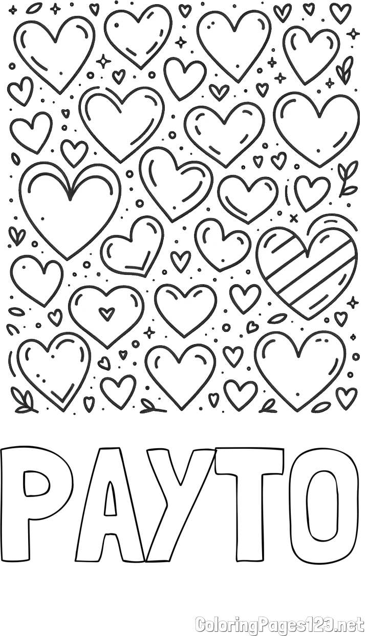 PAYTO Coloring Page and Children's Coloring Page of Many Hearts