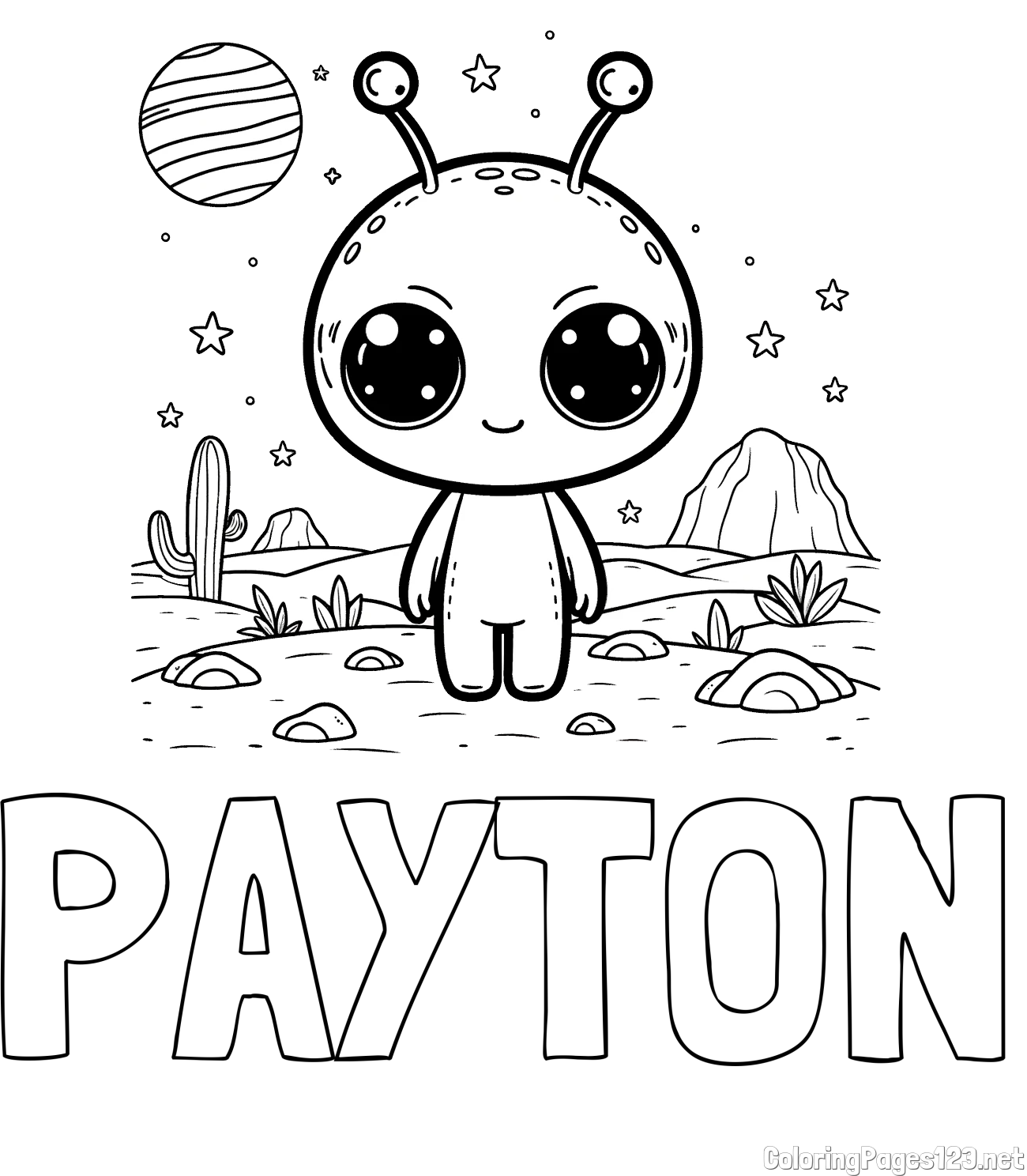 PAYTON Coloring Page and Cute Alien Coloring Page