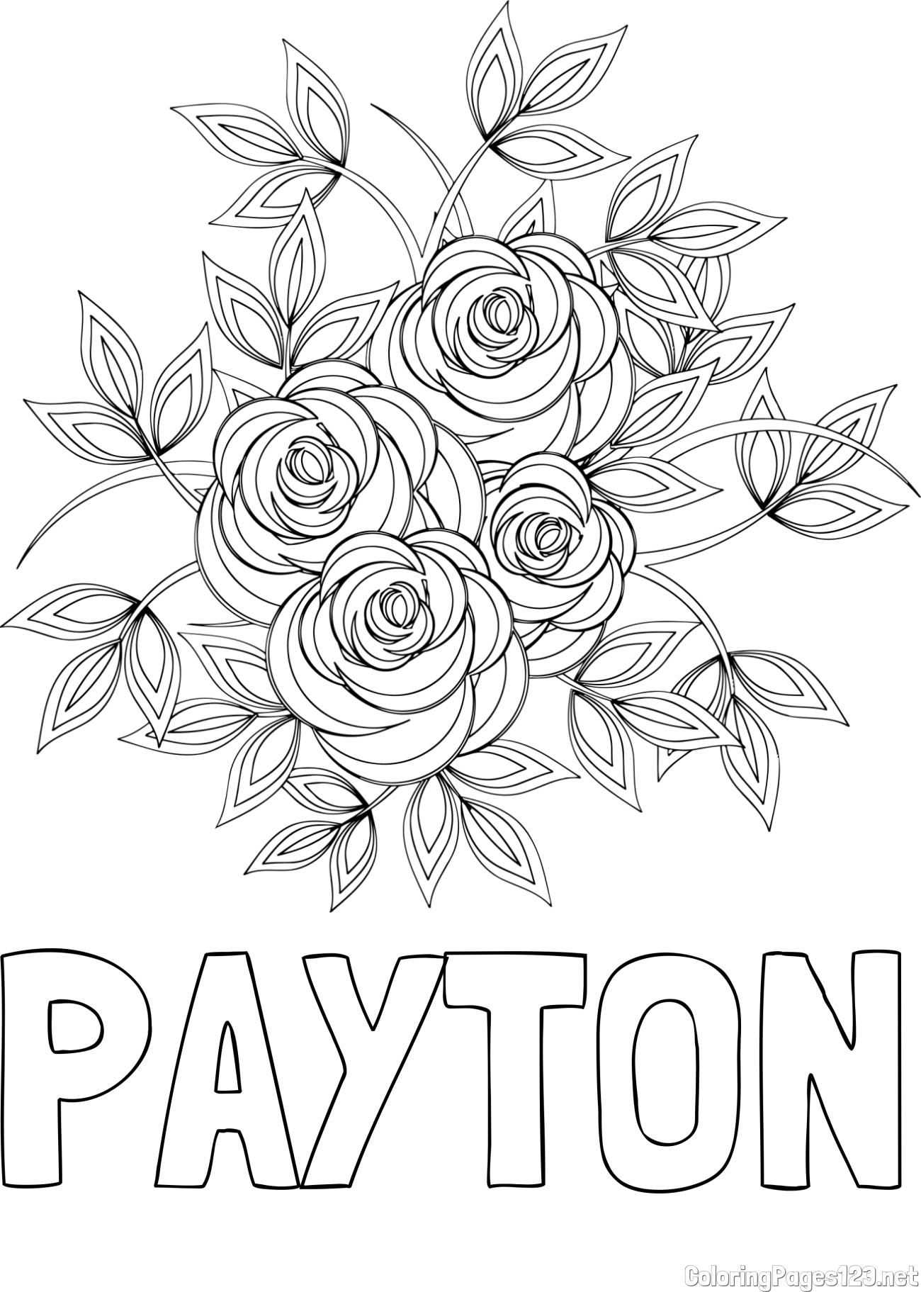 PAYTON Coloring Page and Rose Mandala Coloring Page