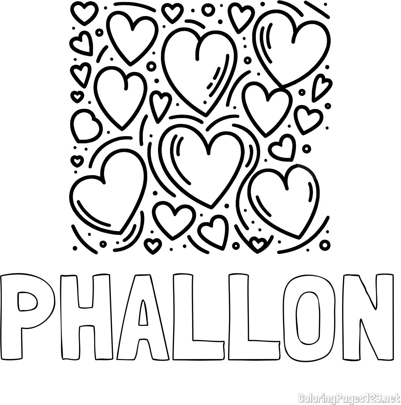 PHALLON Coloring Page and Free Printable Coloring Page of Hearts