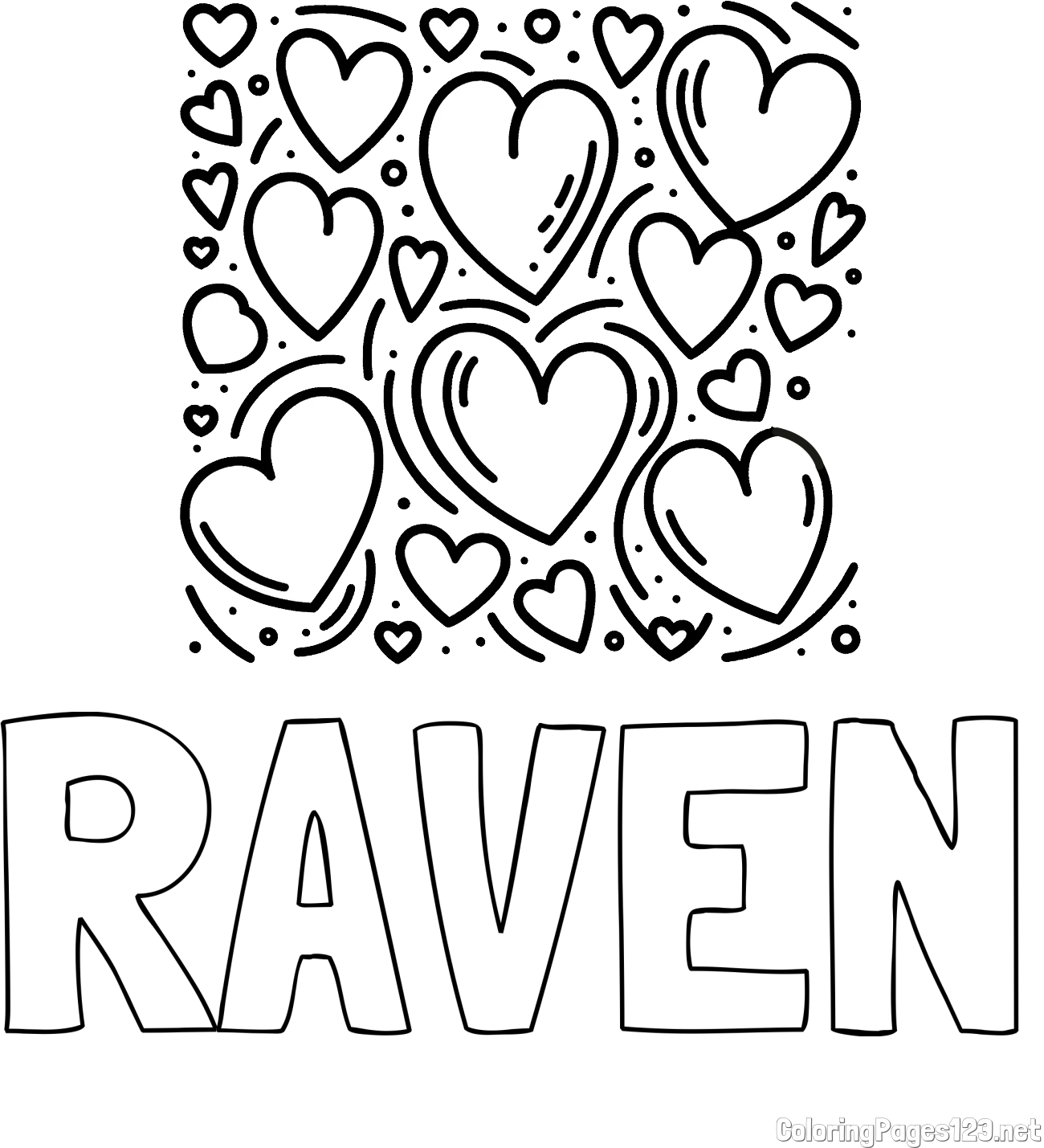 RAVEN Coloring Page and Free Printable Coloring Page of Hearts
