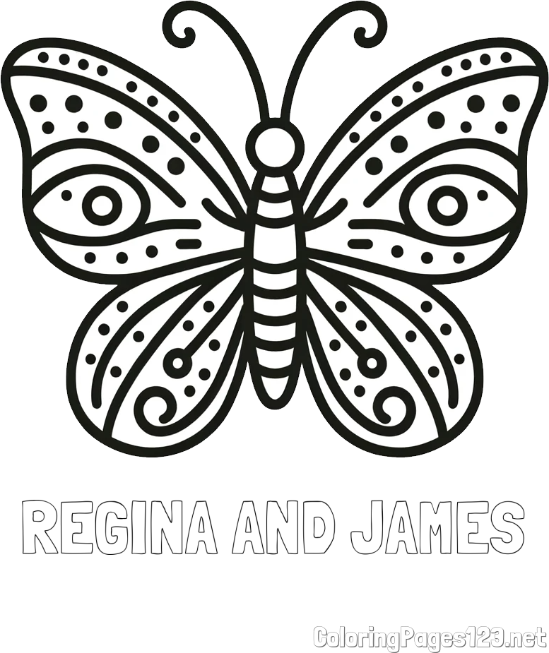 REGINA AND JAMES Coloring Page and Butterfly Coloring Page (Simple)