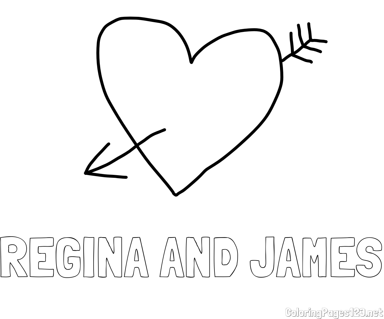 REGINA AND JAMES Coloring Page and Heart Pierced by an Arrow Coloring Page