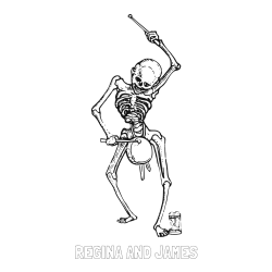 Online Created Coloring Page - REGINA AND JAMES Coloring Page and Skeleton Playing Drums Coloring Page