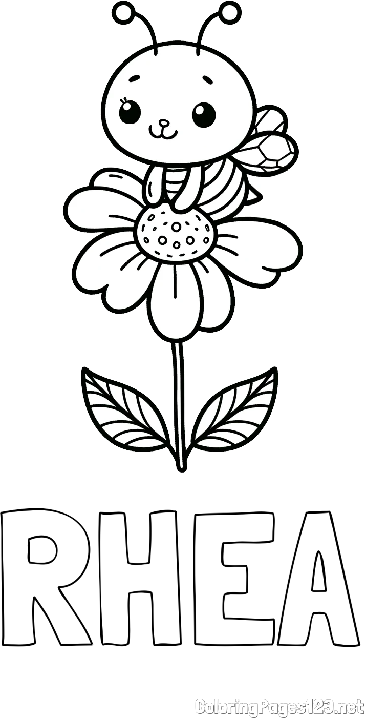 RHEA Coloring Page and Coloring Page of a Cute Bee on a Flower
