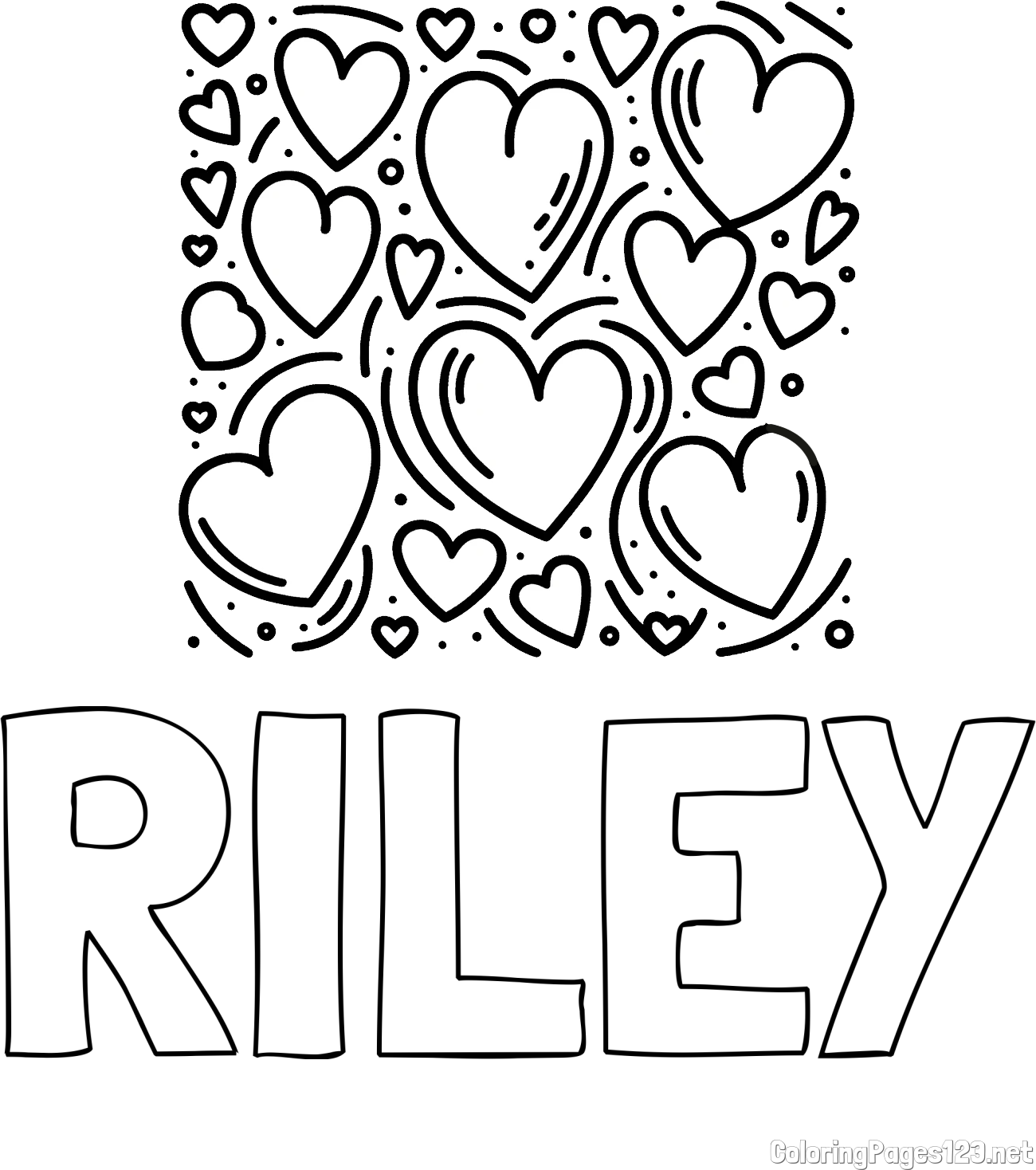 RILEY Coloring Page and Free Printable Coloring Page of Hearts