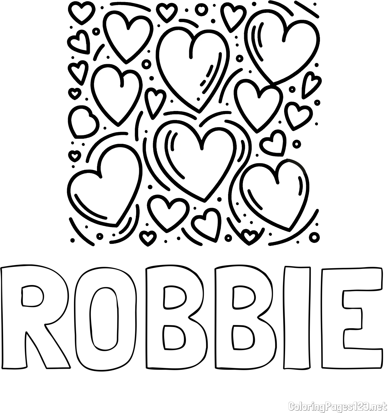 ROBBIE Coloring Page and Free Printable Coloring Page of Hearts