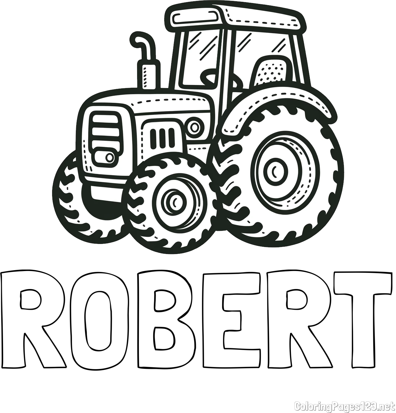 ROBERT Coloring Page and Beautiful Tractor Coloring Page