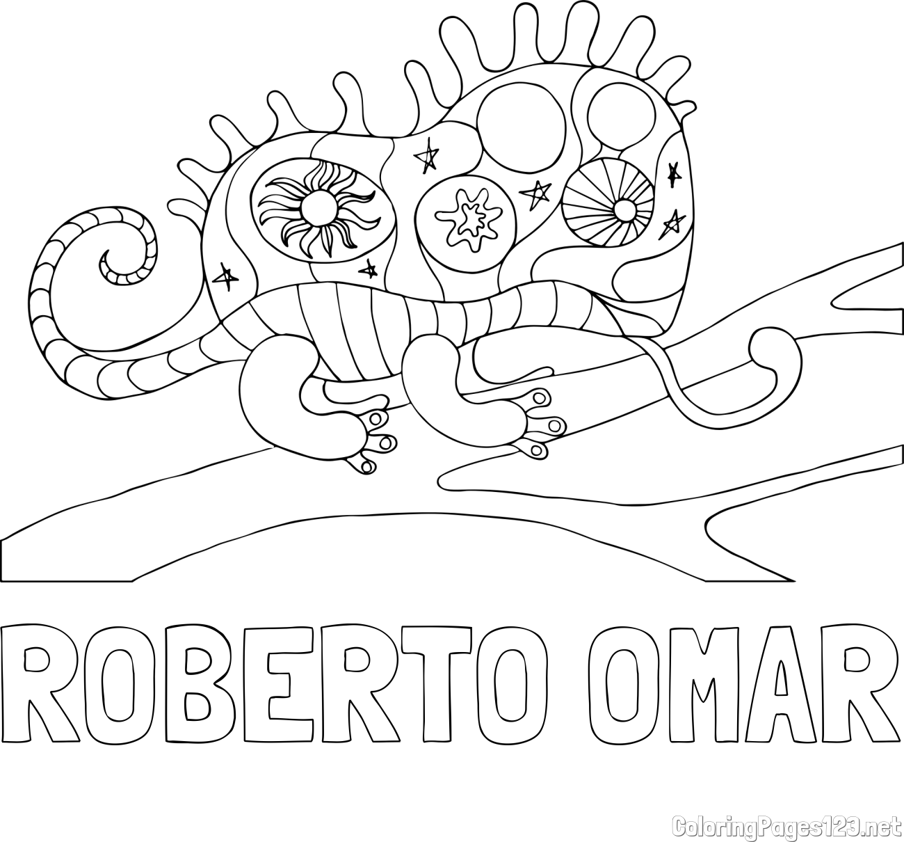 ROBERTO OMAR Coloring Page and Chameleon Mandala Coloring Page