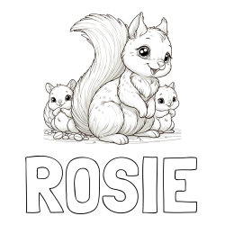 Online Created Coloring Page - ROSIE Coloring Page and Free Printable Coloring Page of a Squirrel and Pups