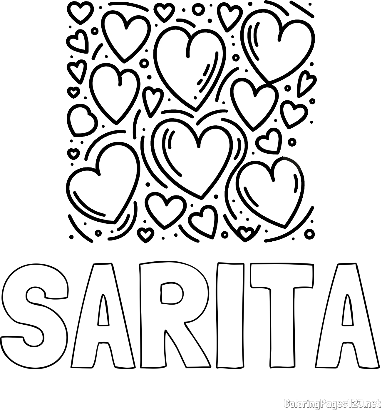 SARITA Coloring Page and Free Printable Coloring Page of Hearts