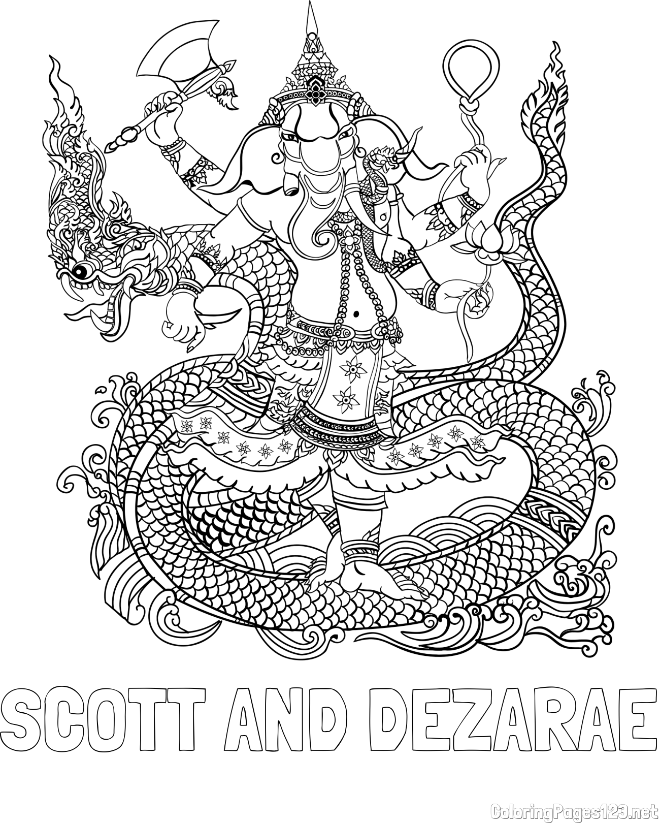 SCOTT AND DEZARAE Coloring Page and Abstract Elephant and Dragon Coloring Page