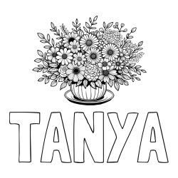 Online Created Coloring Page - TANYA Coloring Page and Beautiful Bouquet of Flowers Coloring Page