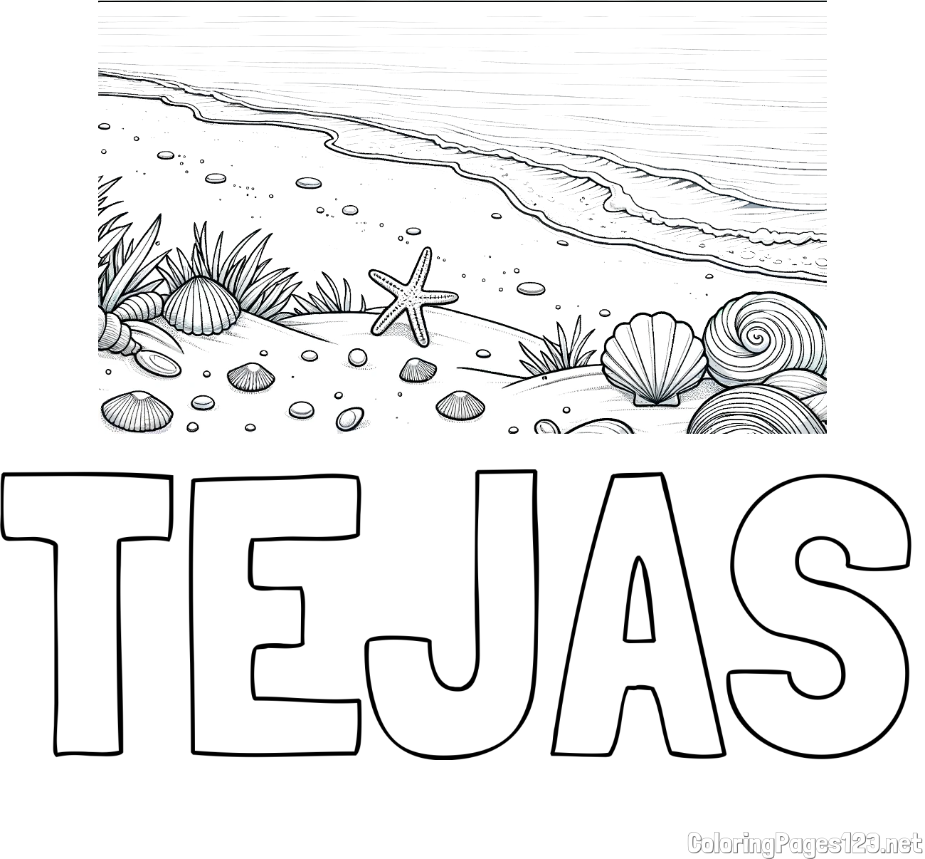 TEJAS Coloring Page and Beautiful Seashore Coloring Page