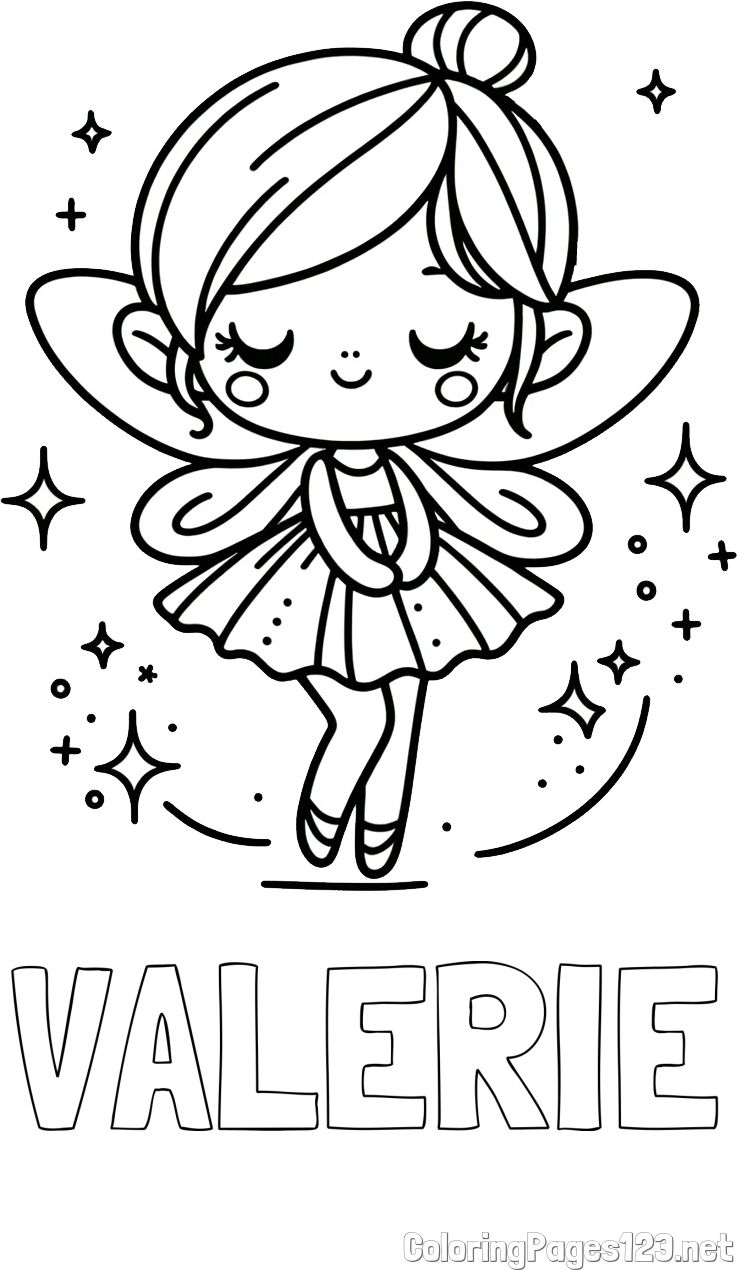 VALERIE Coloring Page and Children's Coloring Page of a Magical Fairy