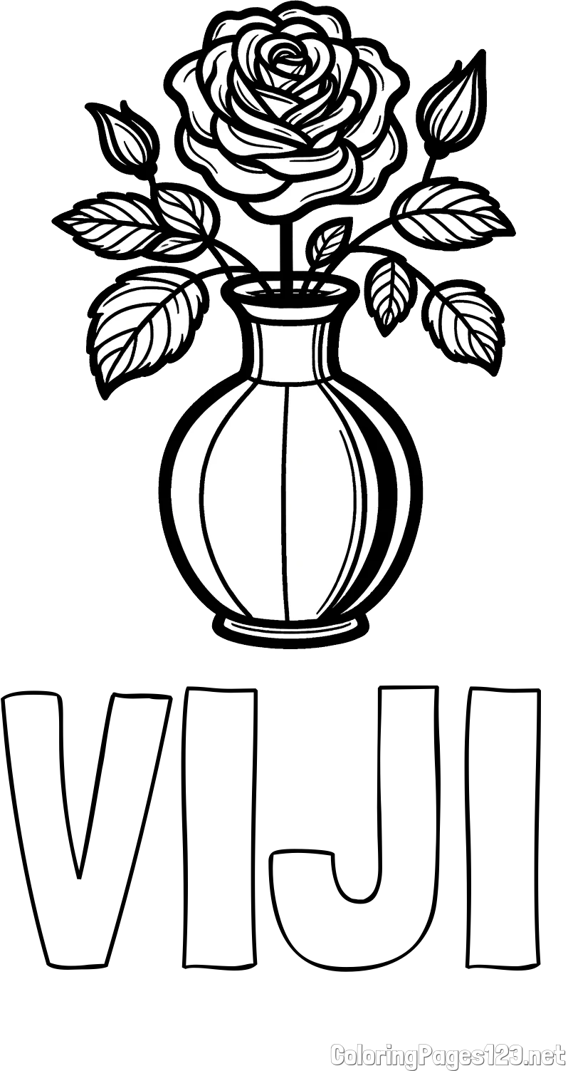 VIJI Coloring Page and Roses in a Vase Coloring Page