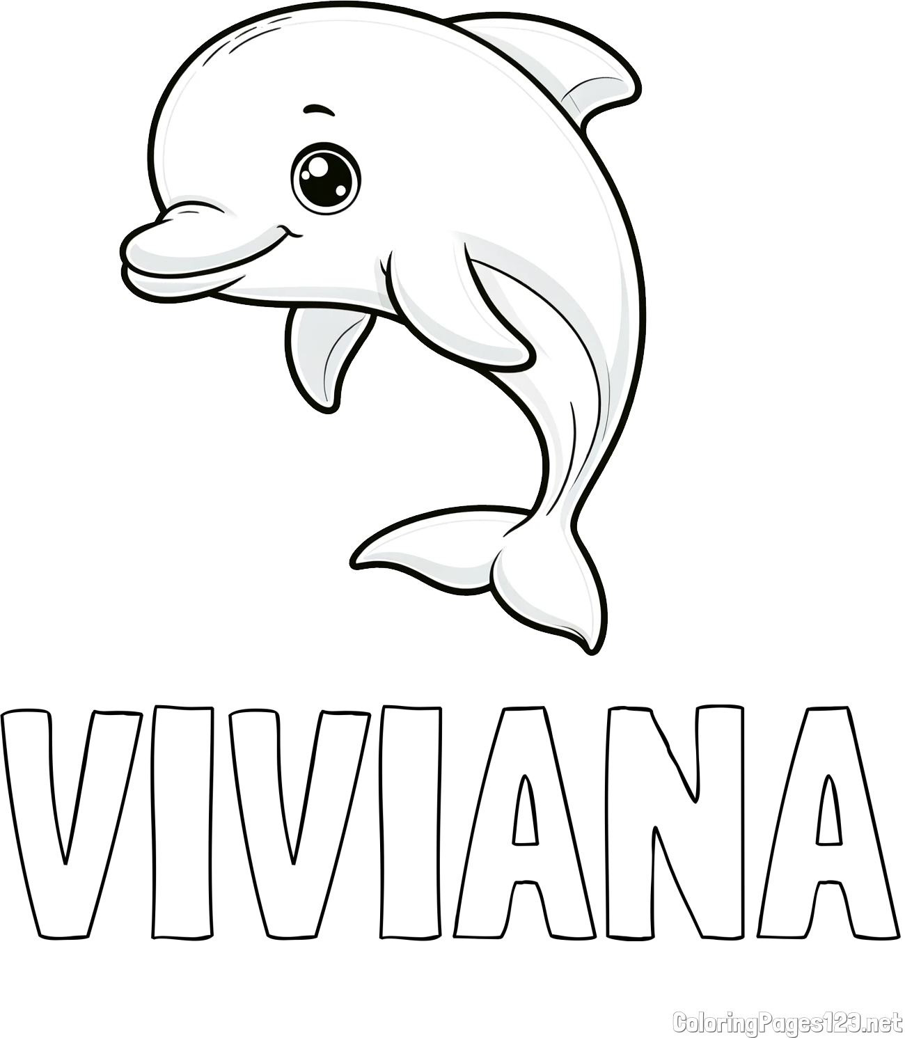 VIVIANA Coloring Page and Children's Coloring Book of a Cute Dolphin