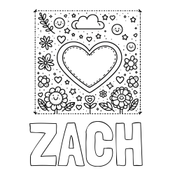 Online Created Coloring Page - ZACH Coloring Page and Free Printable Coloring Page of Heart and Flowers