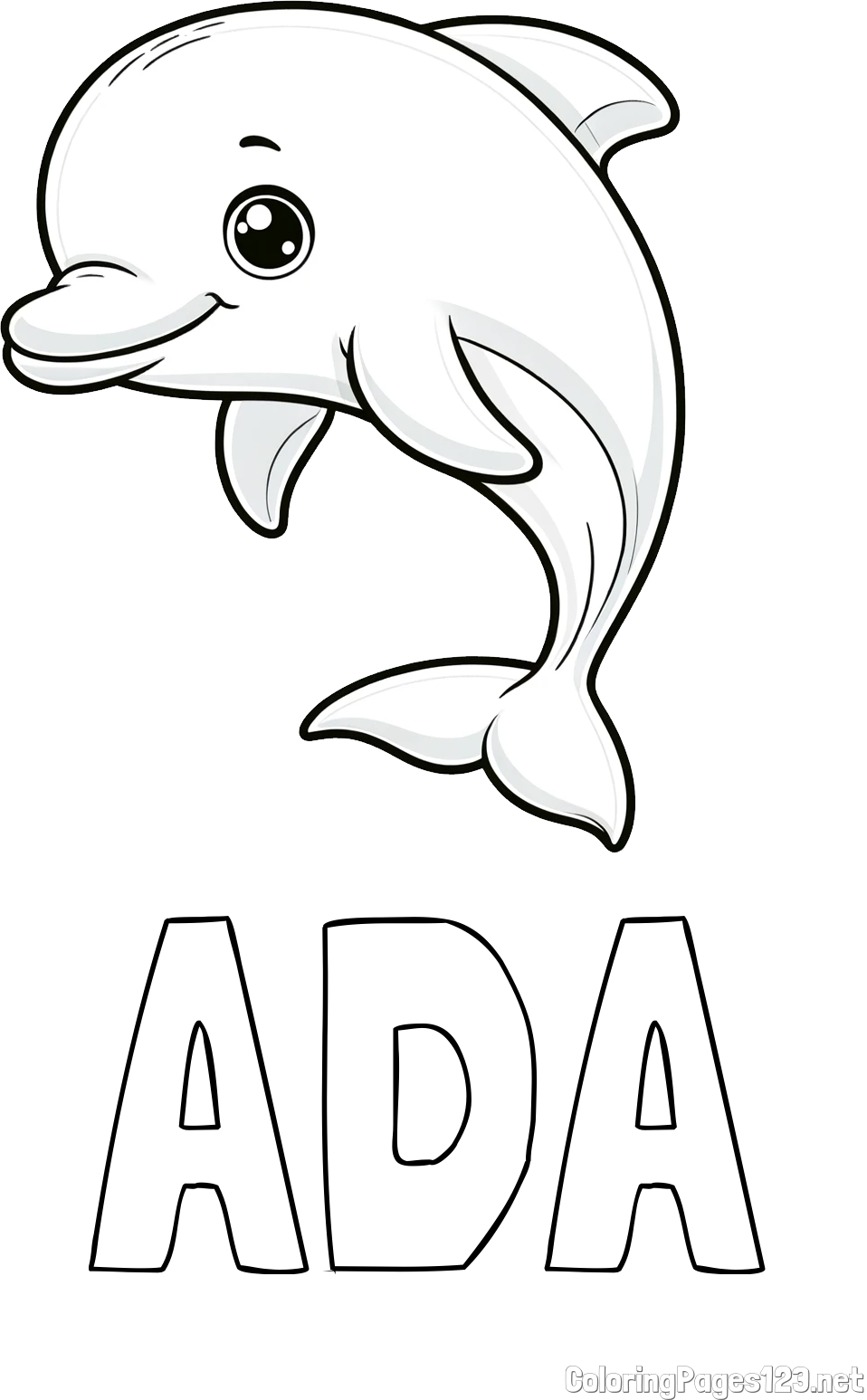 ADA Coloring Page and Children's Coloring Book of a Cute Dolphin