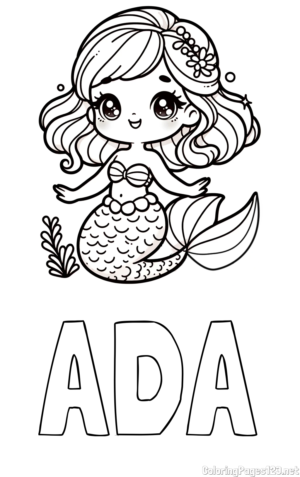 ADA Coloring Page and Coloring Page of a Charming Mermaid