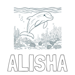 Online Created Coloring Page - ALISHA Coloring Page and Coloring Page of a Cute Dolphin Swimming in the Sea