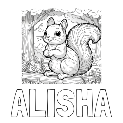 Online Created Coloring Page - ALISHA Coloring Page and Coloring Page of a Squirrel in a Forest