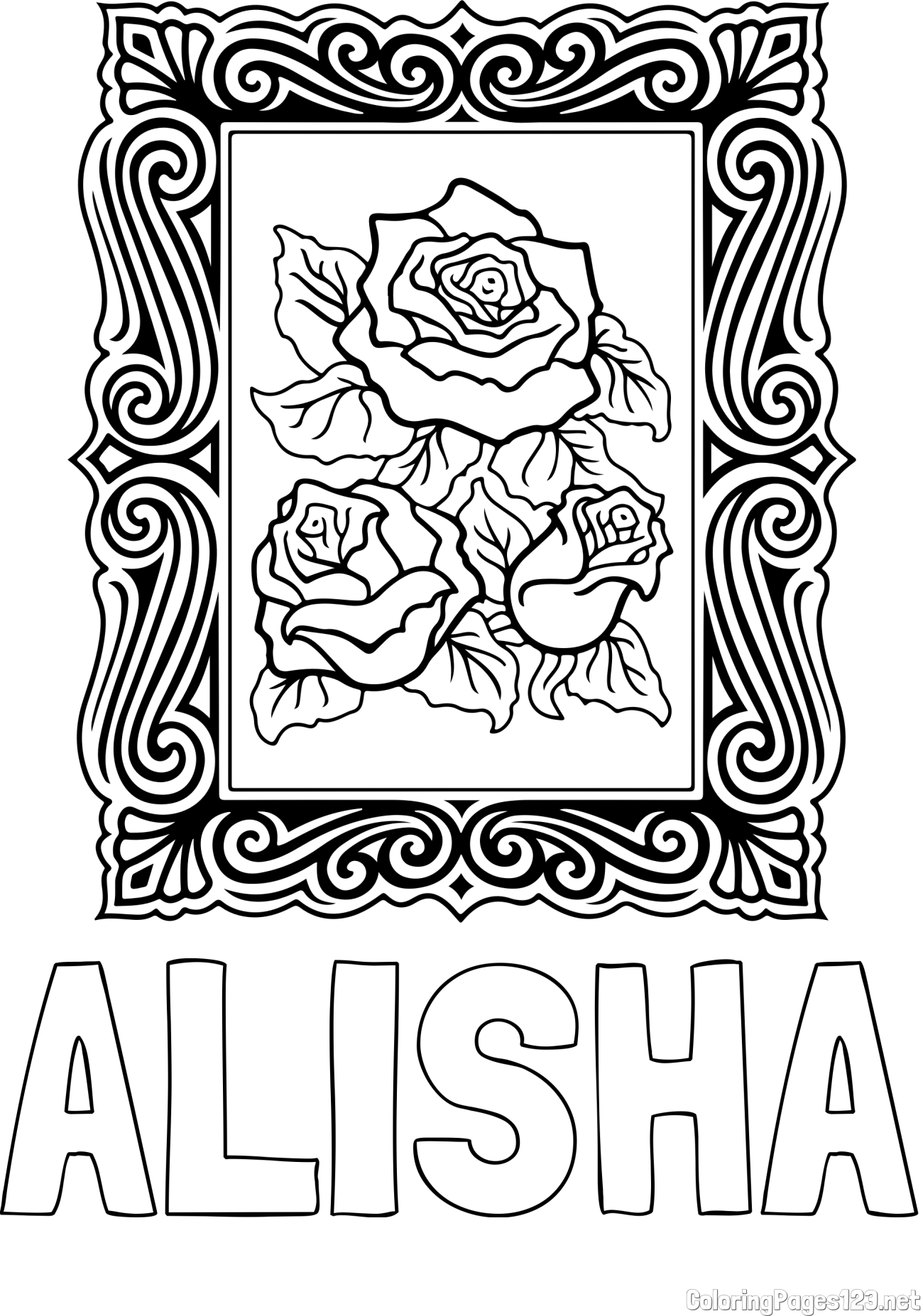ALISHA Coloring Page and Rose Picture Coloring Page