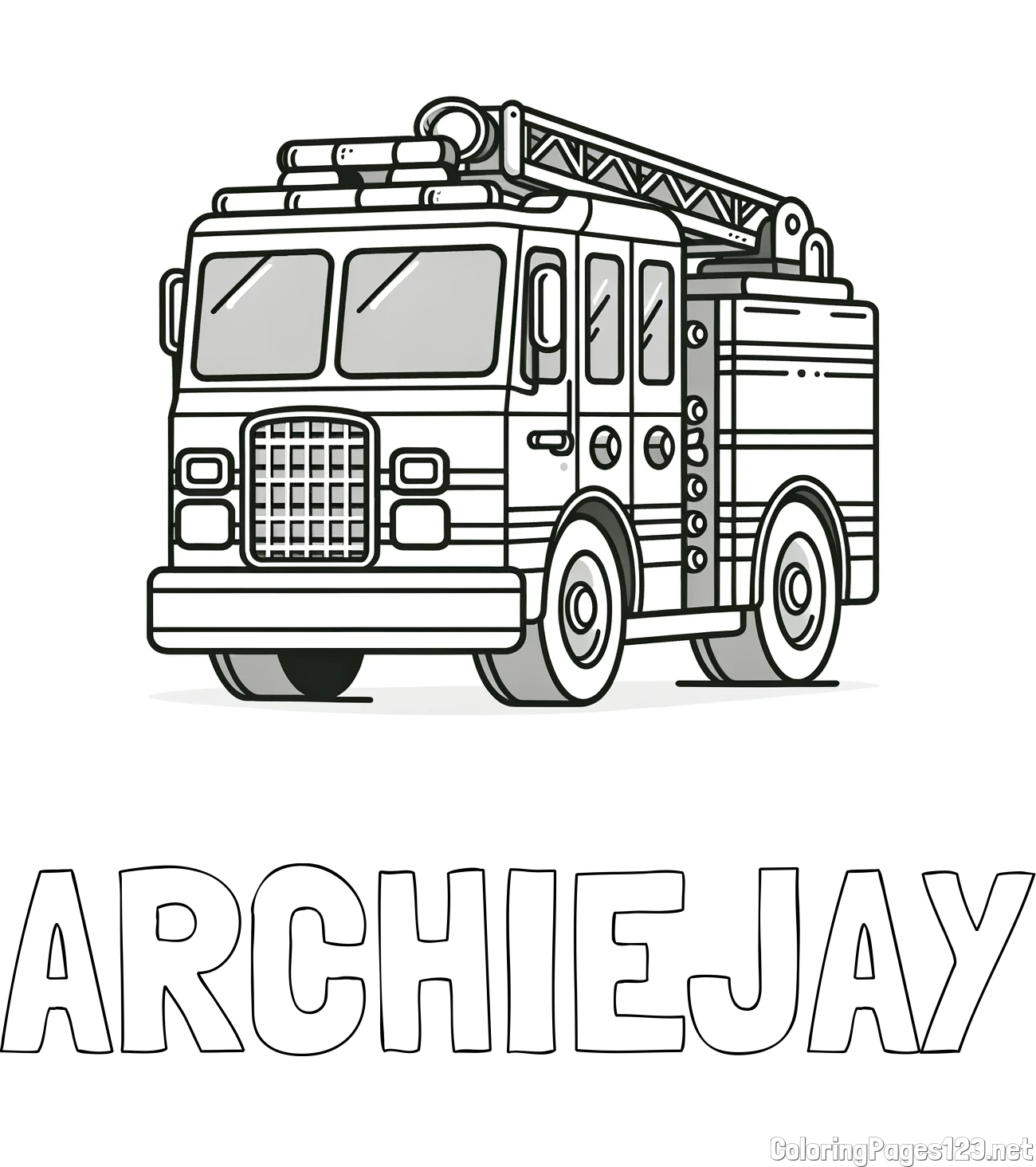 ARCHIE-JAY Coloring Page and Coloring Page of a Big Fire Truck