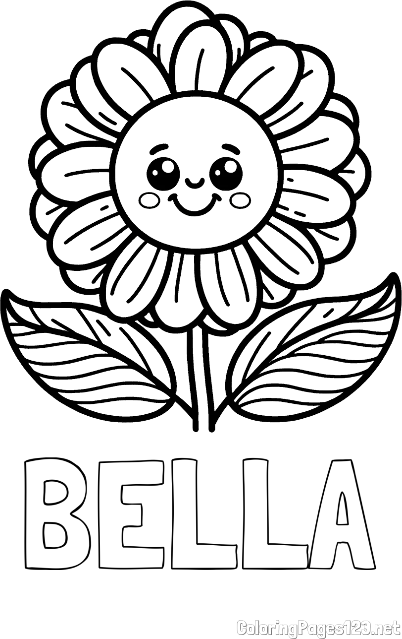 BELLA Coloring Page and Smiling Flower Coloring Page