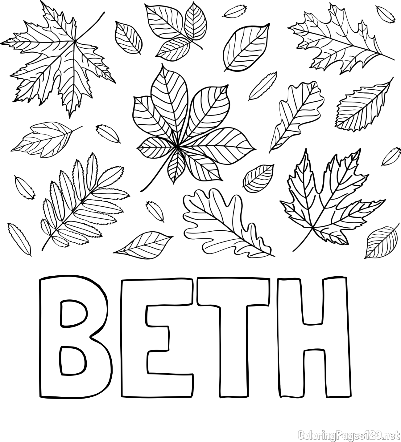 BETH Coloring Page and Autumn Leaves Coloring Page