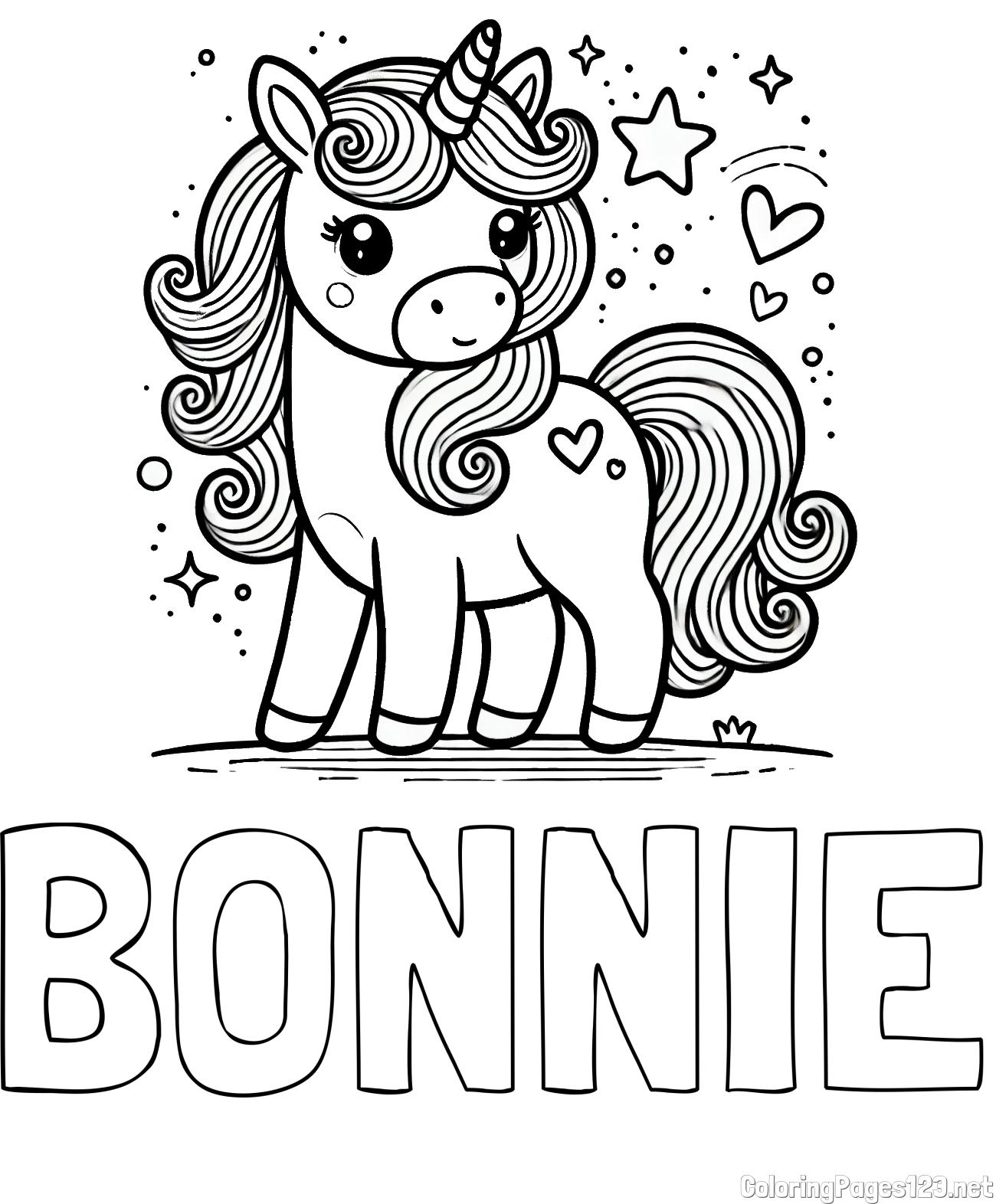 BONNIE Coloring Page and Cute Unicorn Coloring Page