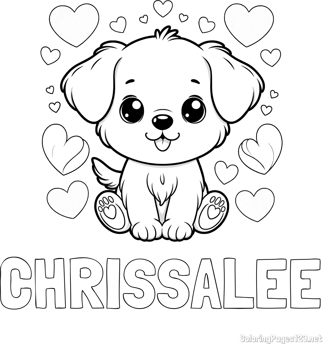 CHRISSALEE Coloring Page and Coloring Page of a Cute Dog and Hearts