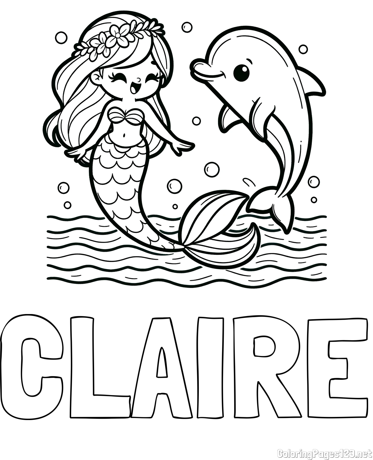 CLAIRE Coloring Page and Coloring Page of a Cute Mermaid Dancing with a ...